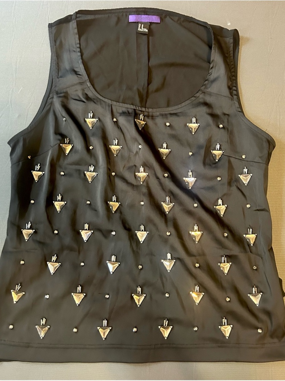 Forever 21 Satin Tank Top with Silver Embellishments